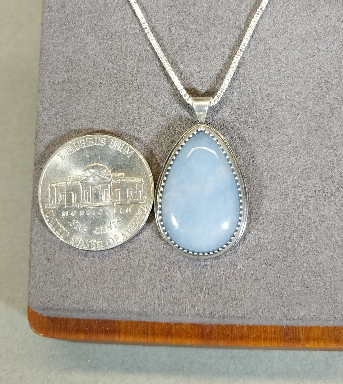 Angelite Necklace in Solid Silver with Textured Back