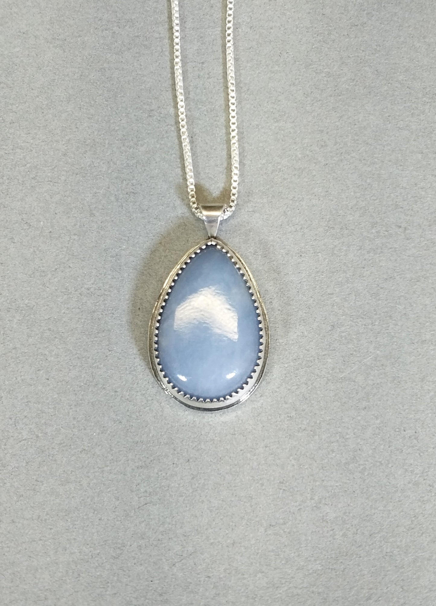 Angelite Necklace in Solid Silver with Textured Back