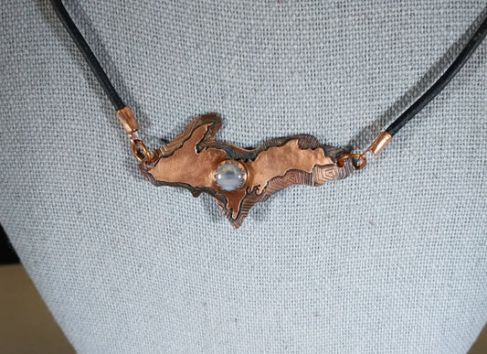Upper Peninsula Michigan Necklace, Yooper Gift, Copper With Lake Superior Agate