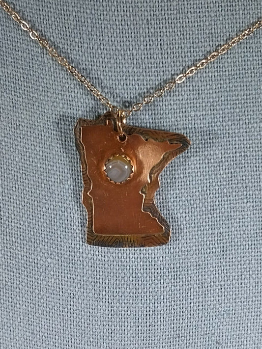 Minnesota Lake Superior Agate Necklace, Copper With Stainless Steel Chain, ET93