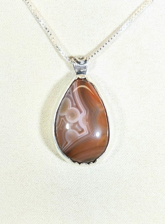 Lake Superior Eye Agate Necklace in Solid Silver a Larger Agate Piece