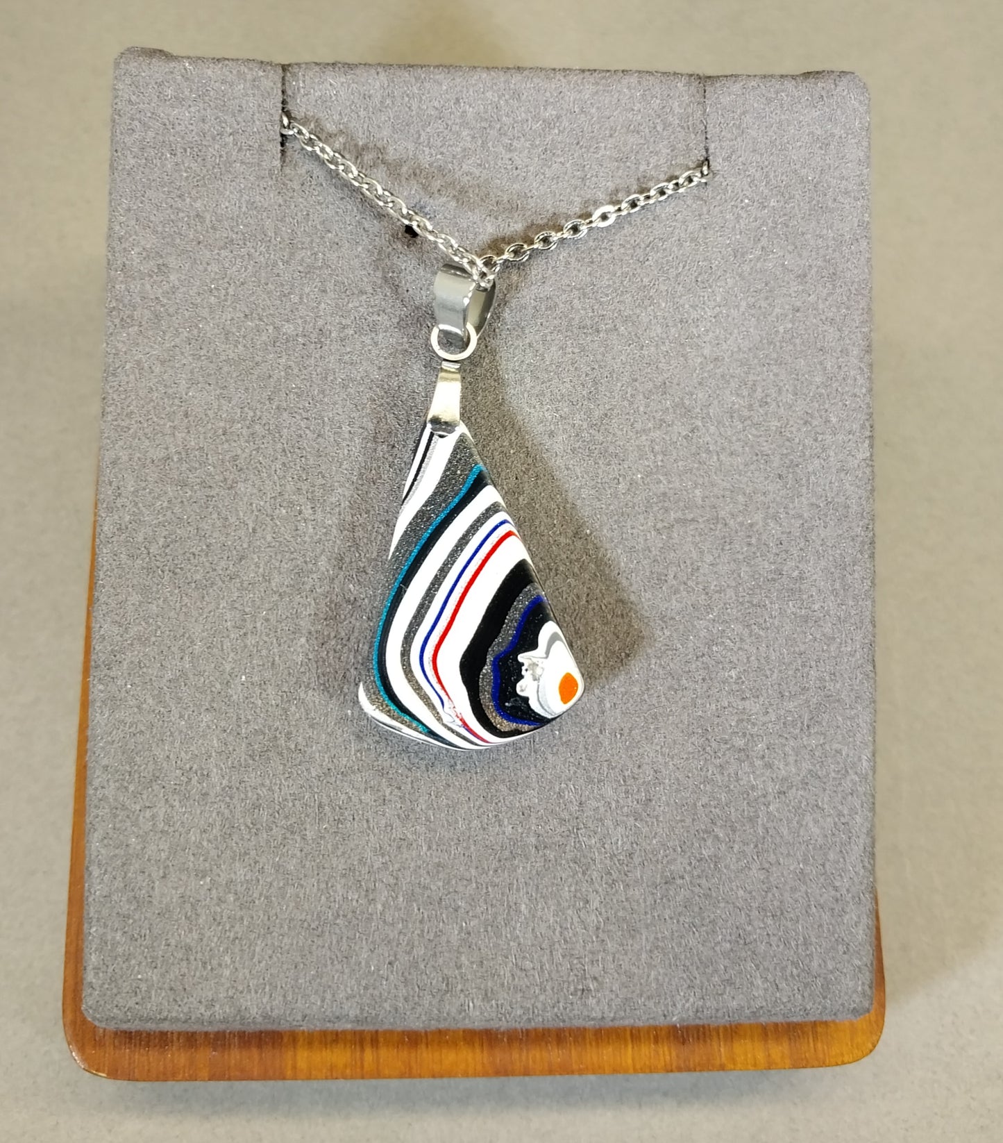Fordite Necklace, Diamond Shape, USA Handmade, EB93