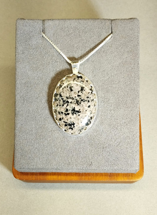 Yooper Stone Necklace in Solid Silver with Pine Forest Textured Back