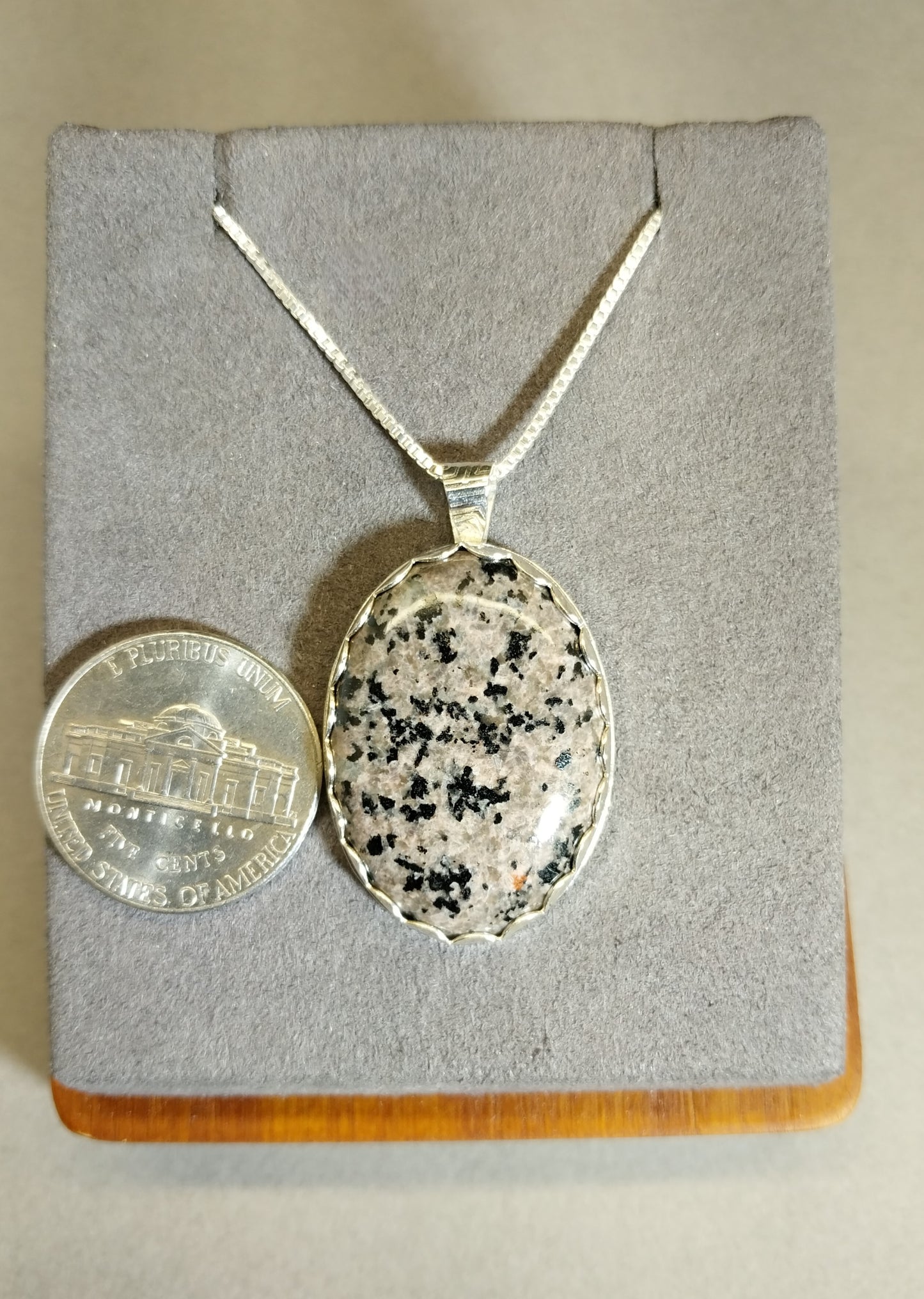 Yooper Stone Necklace in Solid Silver with Pine Forest Textured Back