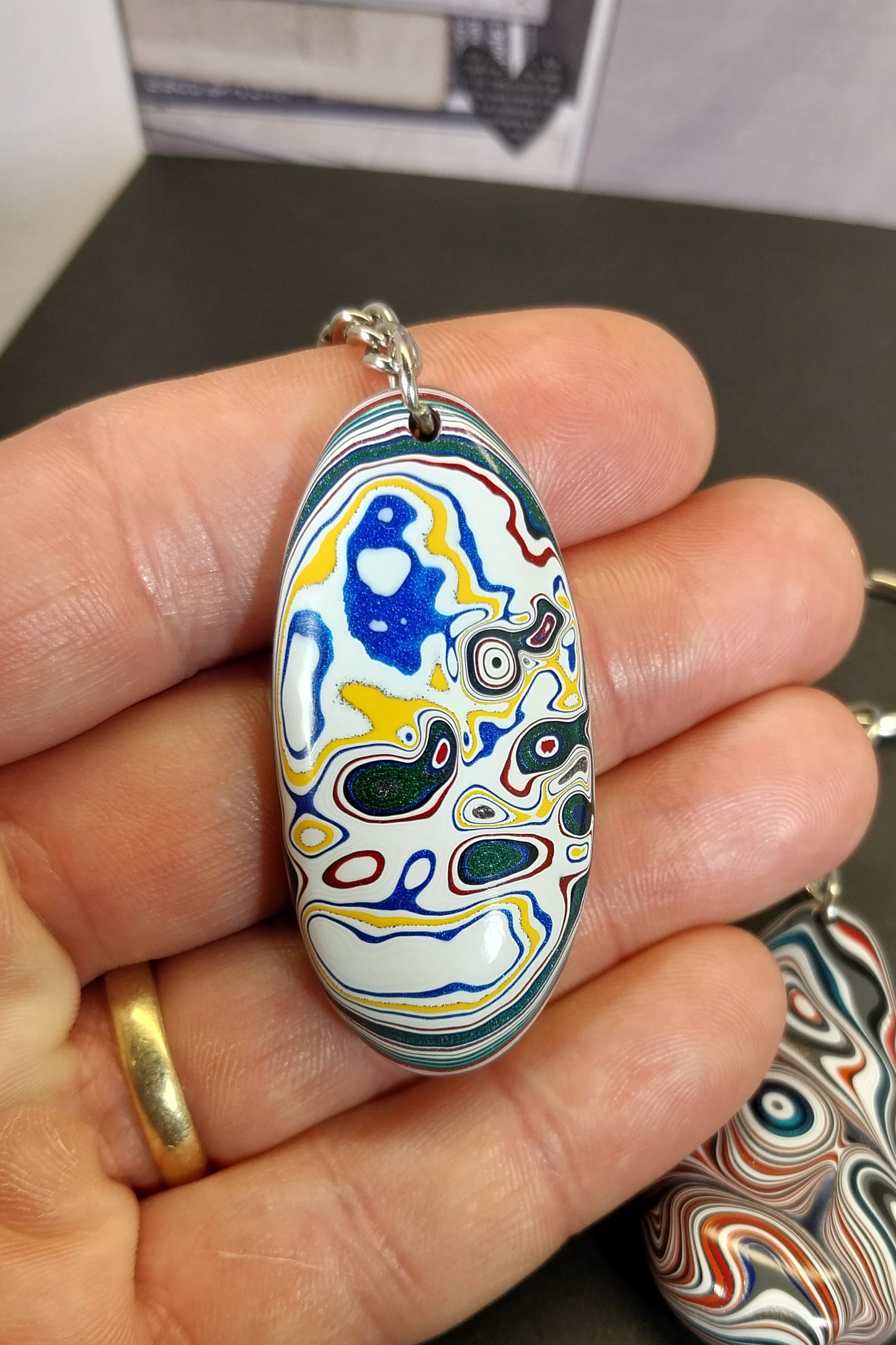 Fordite Keychain, Large Palm Stone Size, Ohio Motor Agate