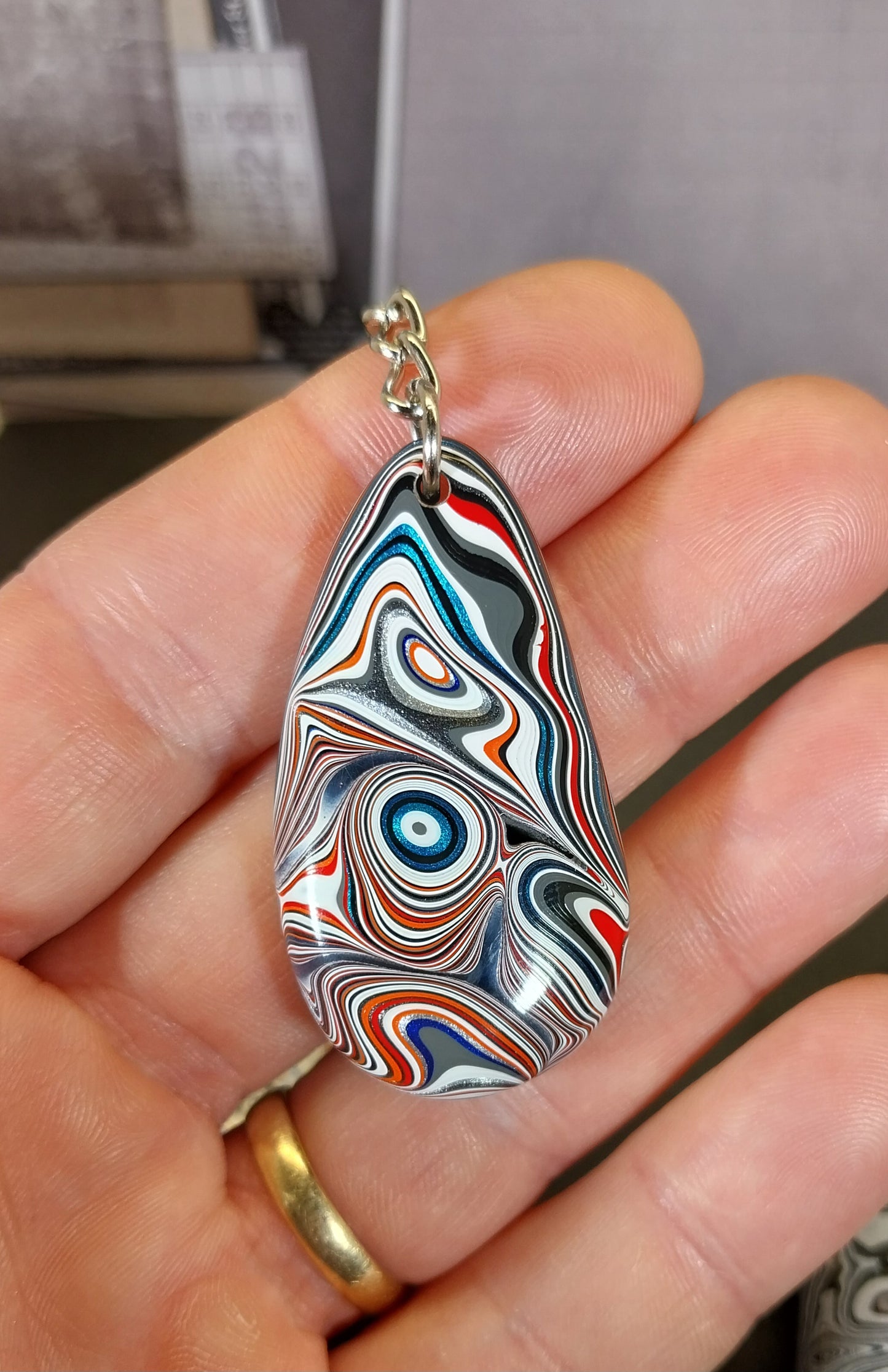 Fordite Keychain, Large Palm Stone Size, Ohio Motor Agate