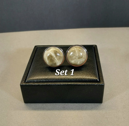 Petoskey Stone Cufflinks Mirrored Stainless Steel