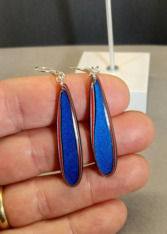 Blue and Red Fordite Earrings with Sterling Ear Wires