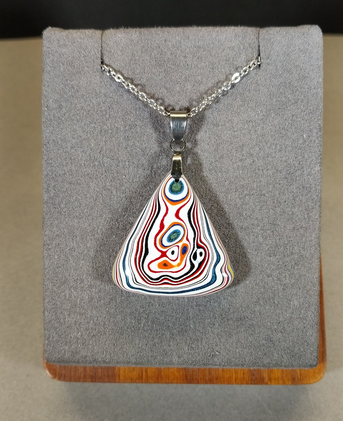 Triangle Fordite Necklace, Reversible, Triangle Shape, ET10