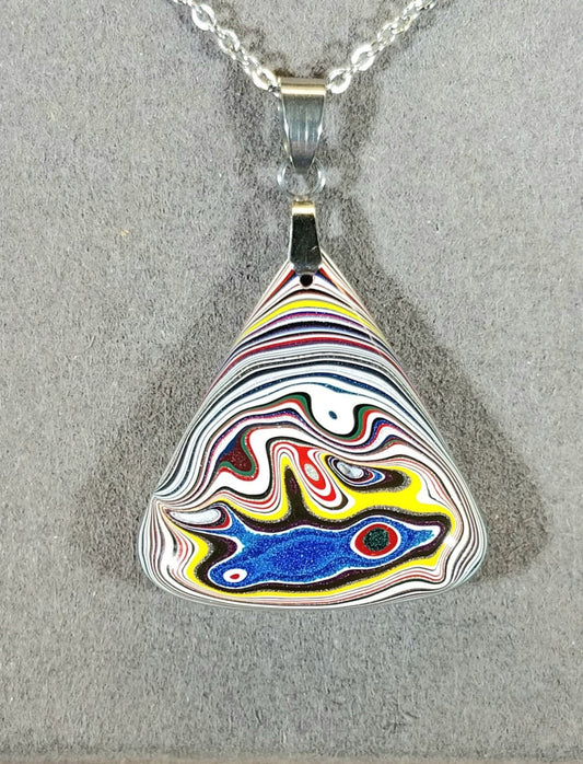 Triangle Fordite Necklace, Reversible, Triangle Shape, ET10