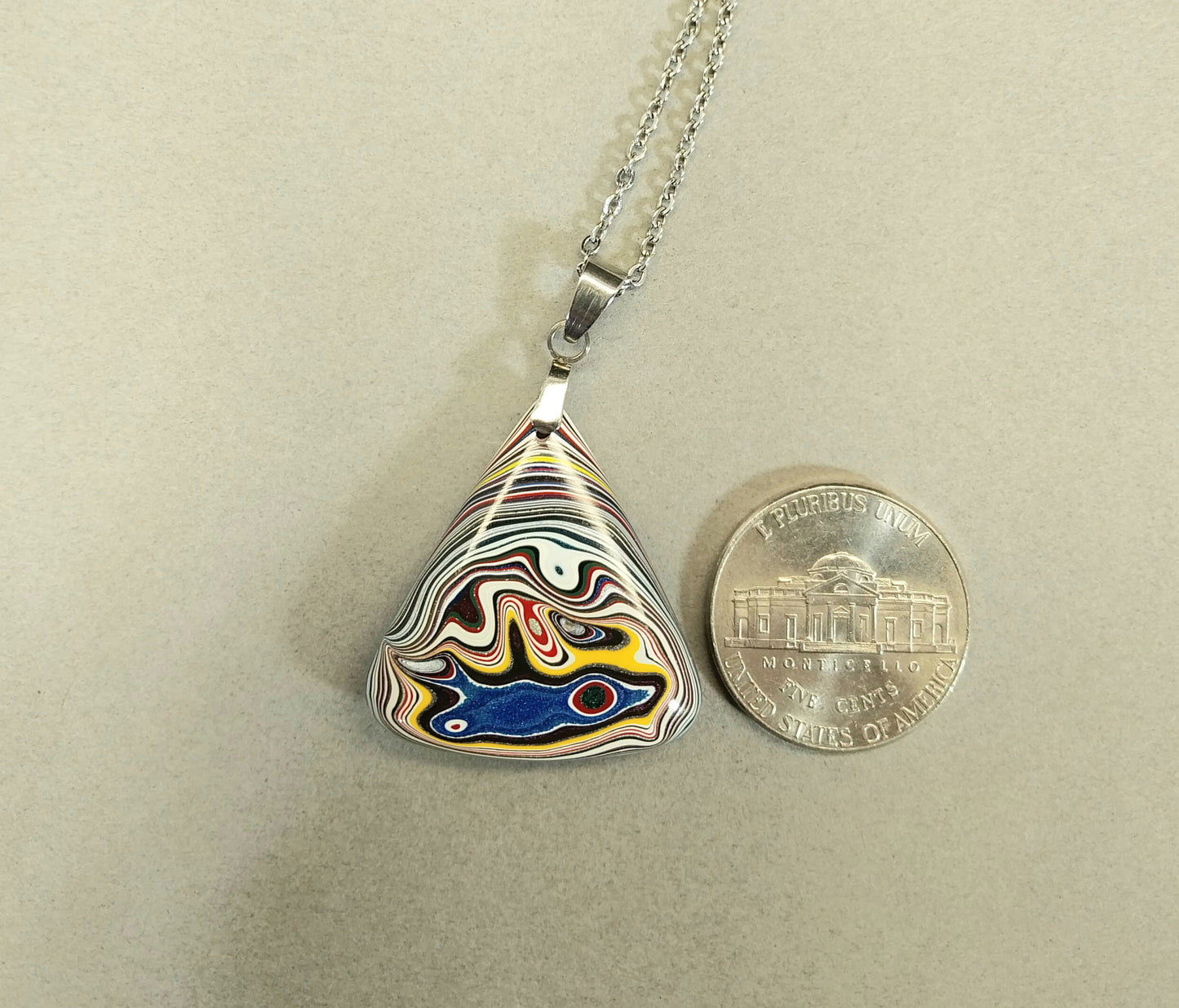 Triangle Fordite Necklace, Reversible, Triangle Shape, ET10