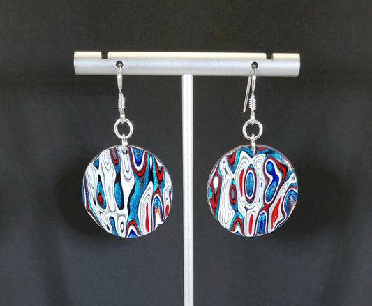Large Fordite Circle Drop Earrings, Fordite Earrings