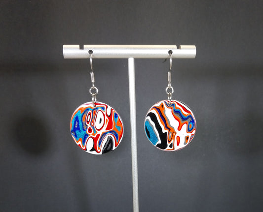 Large Round Fordite Earrings Surgical Steel Ear Wires, EB32
