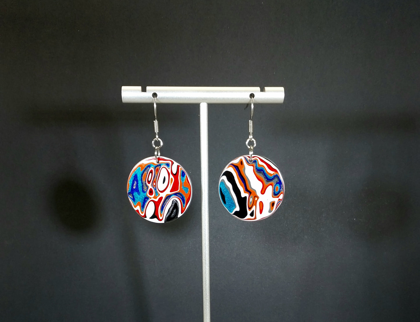 Large Round Fordite Earrings Surgical Steel Ear Wires, EB32
