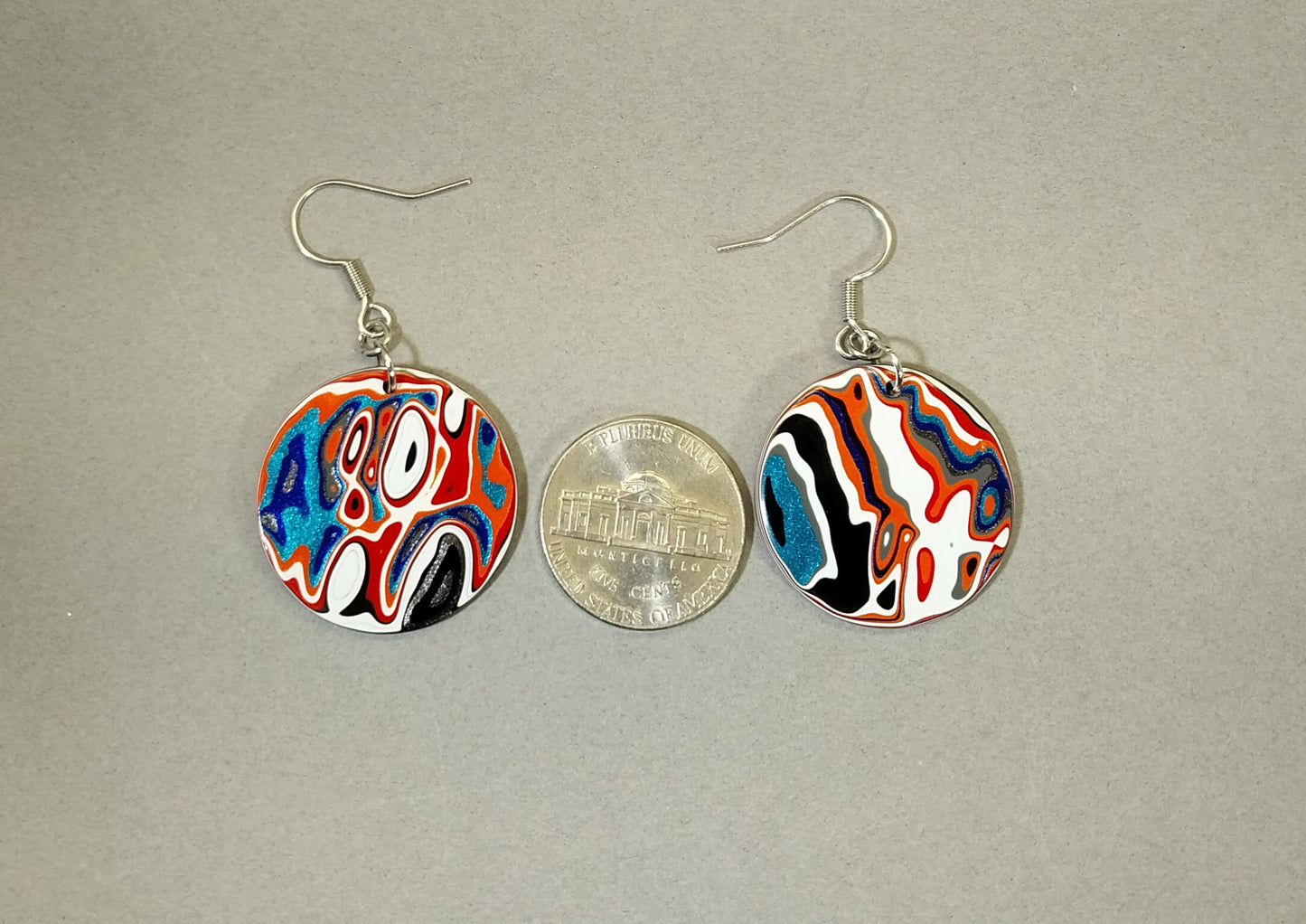 Large Round Fordite Earrings Surgical Steel Ear Wires, EB32