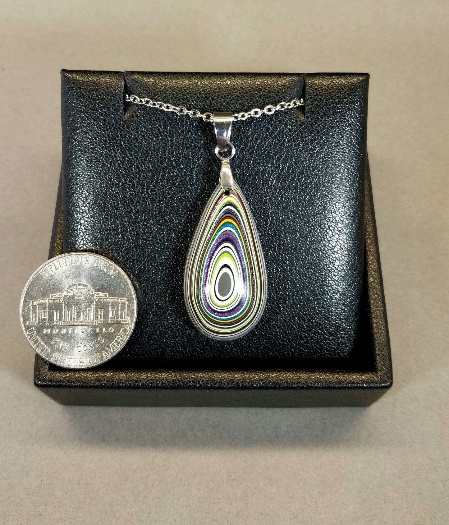 Fordite Necklace Great Colors in a nice Teardrop
