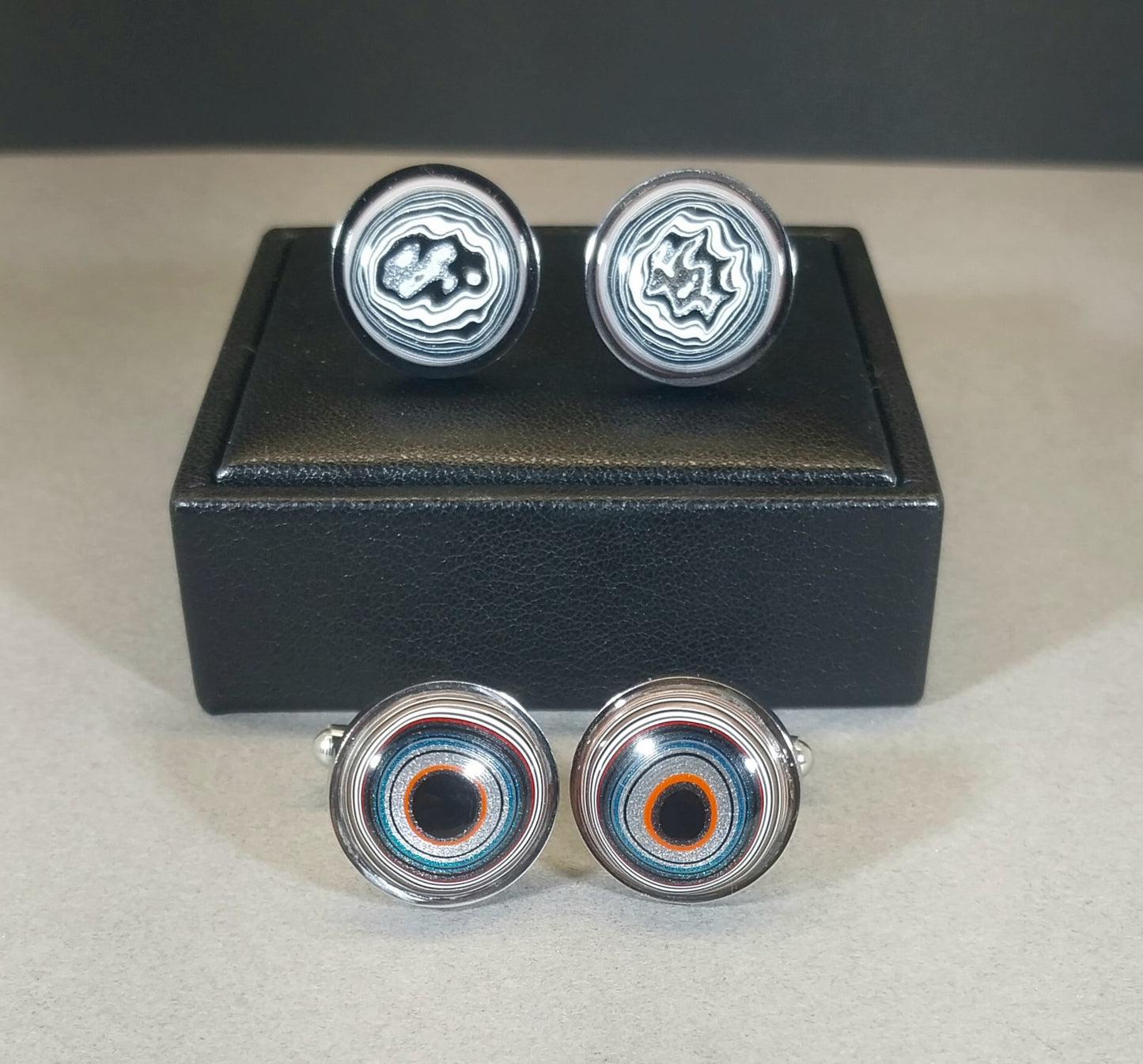 Fordite Cuff Link Stainless Steel Settings