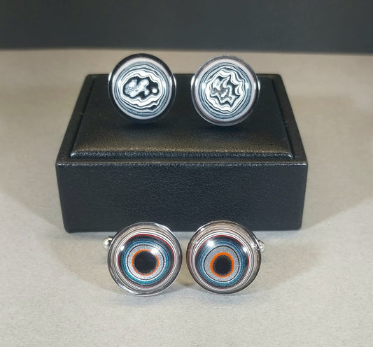 Fordite Cuff Link Stainless Steel Settings