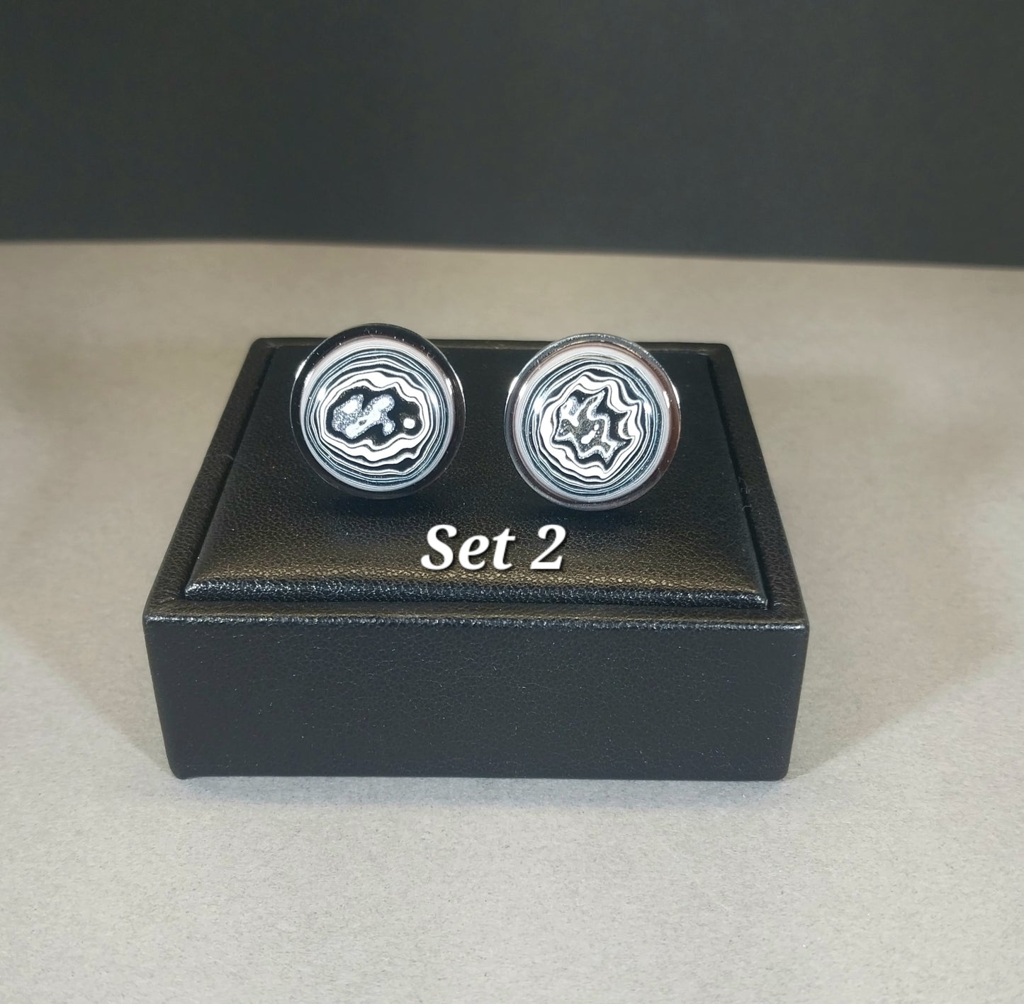 Fordite Cuff Link Stainless Steel Settings