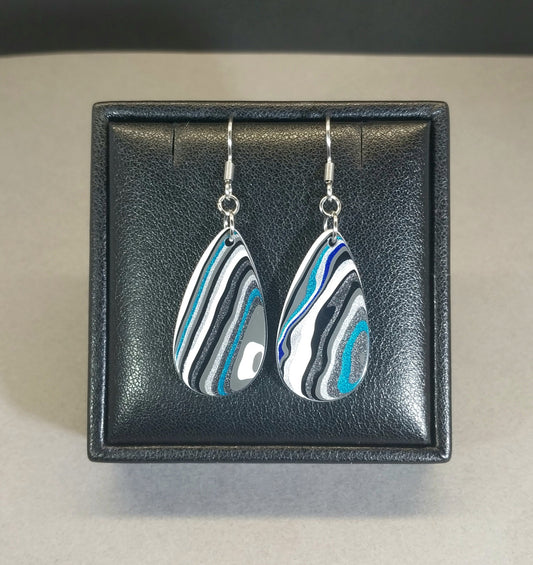 Fordite Earrings Nice Blue Cors Surgical Steel Ear Wires, W/O