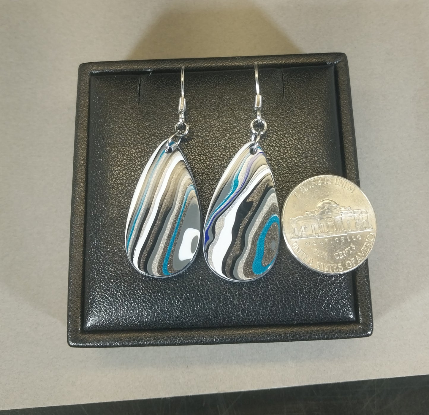 Fordite Earrings Nice Blue Cors Surgical Steel Ear Wires, W/O