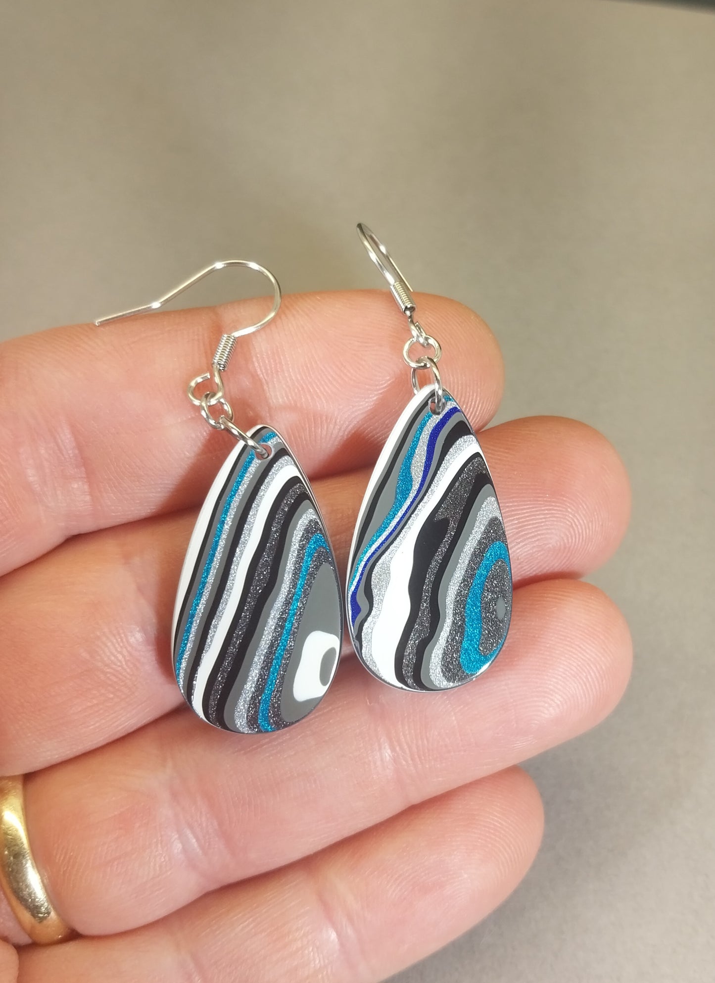 Fordite Earrings Nice Blue Cors Surgical Steel Ear Wires, W/O