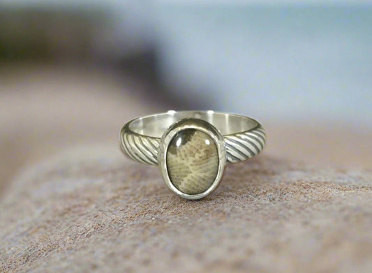 Petoskey Stone Solid Silver Ring Size 8.5