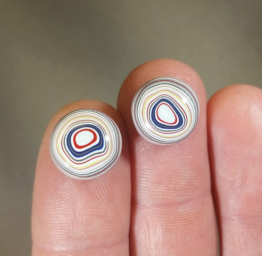 Fordite Cabochons, Pair of Round Stones for Earrings or Rings