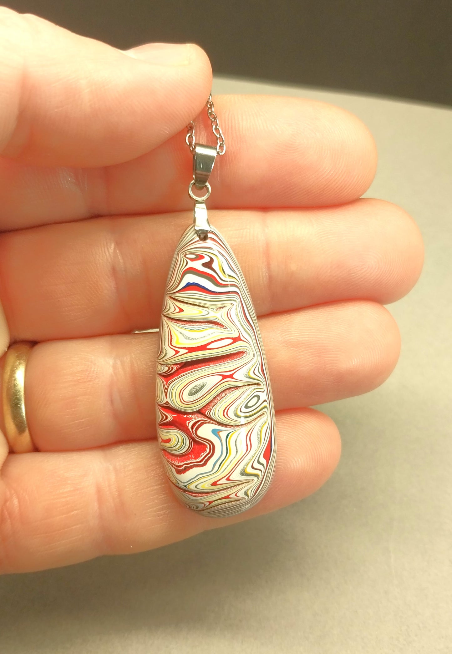 Fordite Necklace in Oversize Teardrop, EB95