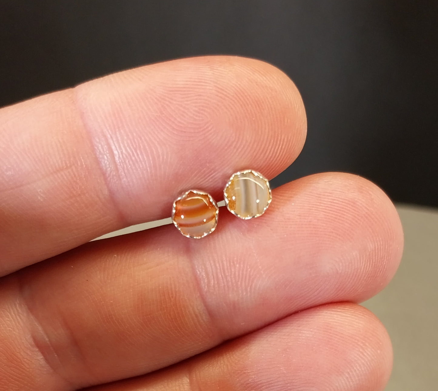 Lake Superior Agate Sterling Earring, TINY Minnesota Agate Earrings