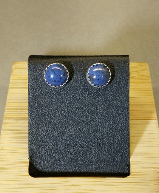 Dumortierite Stud Earring, Deep Blue Quartz Silver Earrings