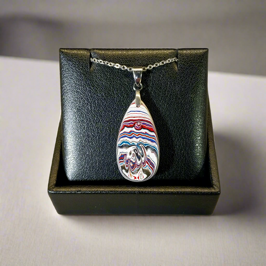 Teardrop Fordite Necklace Stainless Chain