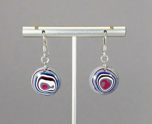Round Freightliner Fordite Earrings Sterling Silver
