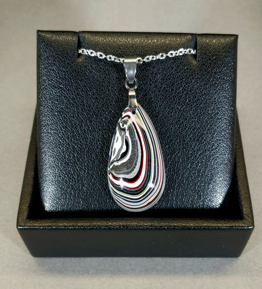 Fordite Necklace, Striped Teardrop in Ohio Motor Agate