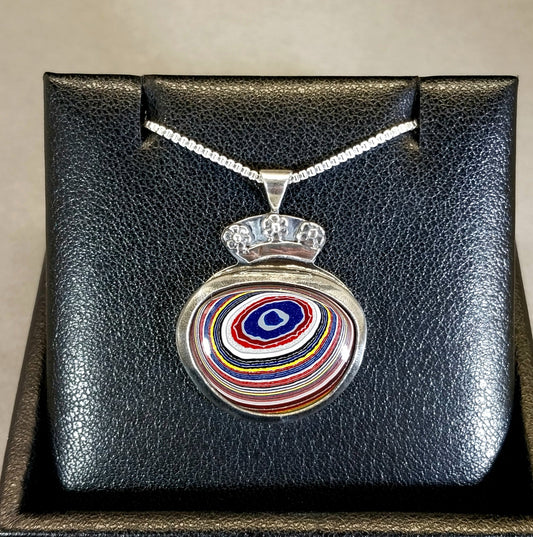 Corvetteite-Fordite Sterling Silver Necklace The Queens Flower Pot