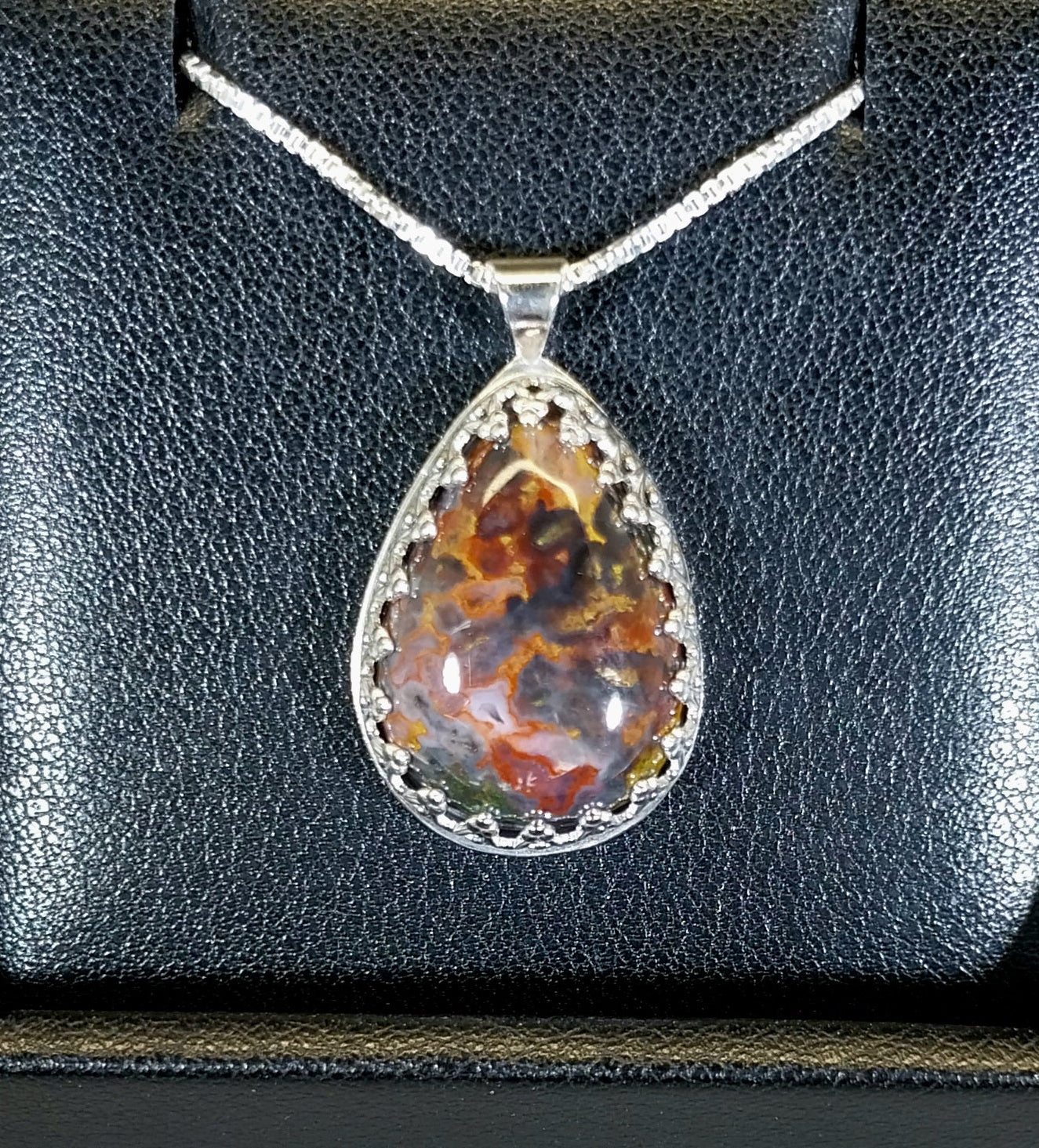 Agate Necklace in Solid Silver Extraordinary Multicolor Cathedral Agate