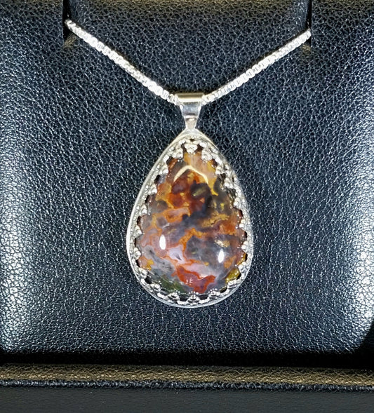 Agate Necklace in Solid Silver Extraordinary Multicolor Cathedral Agate