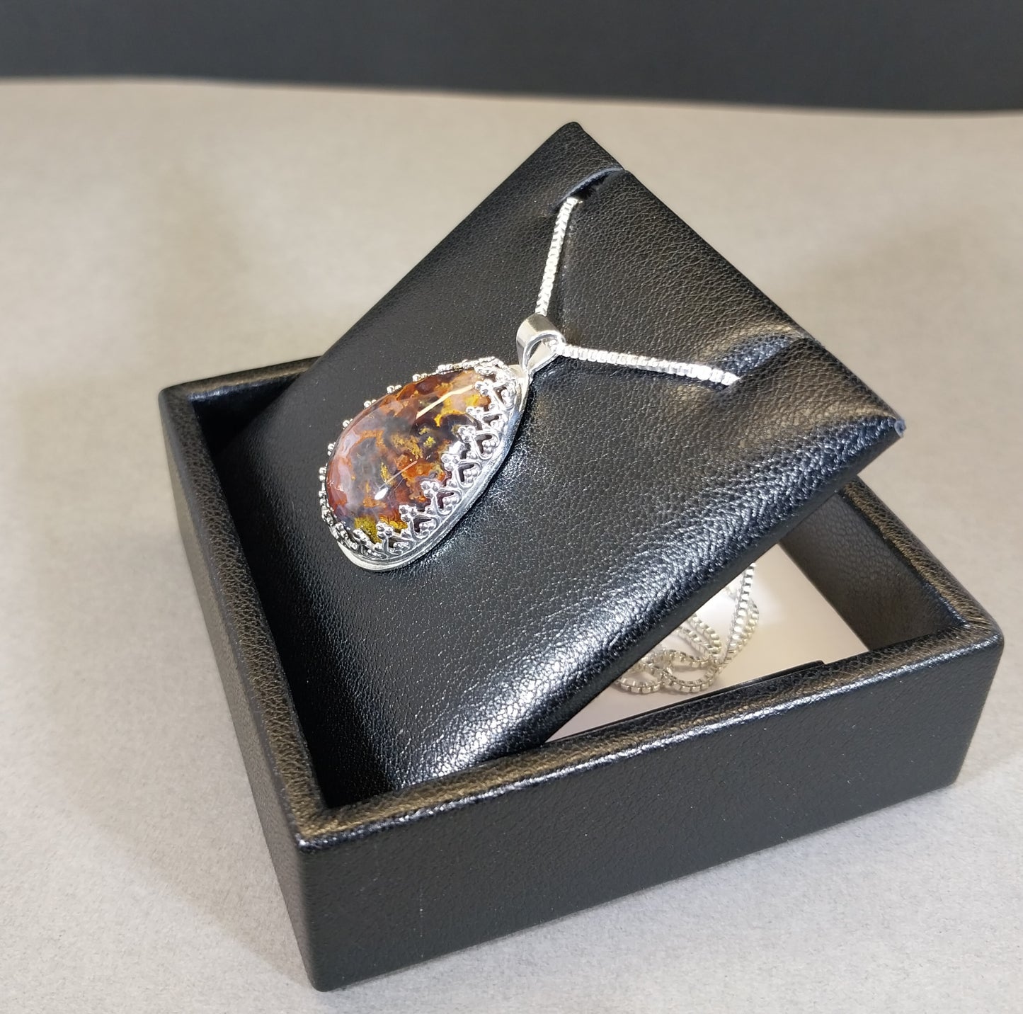 Agate Necklace in Solid Silver Extraordinary Multicolor Cathedral Agate