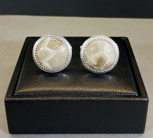 Petoskey Stone Cuff Links, Michigan Petoskey Stone Cufflinks