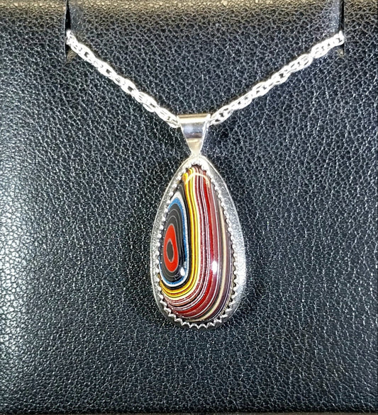 Corvetteite- Fordite Pendant in Solid Sterling Silver
