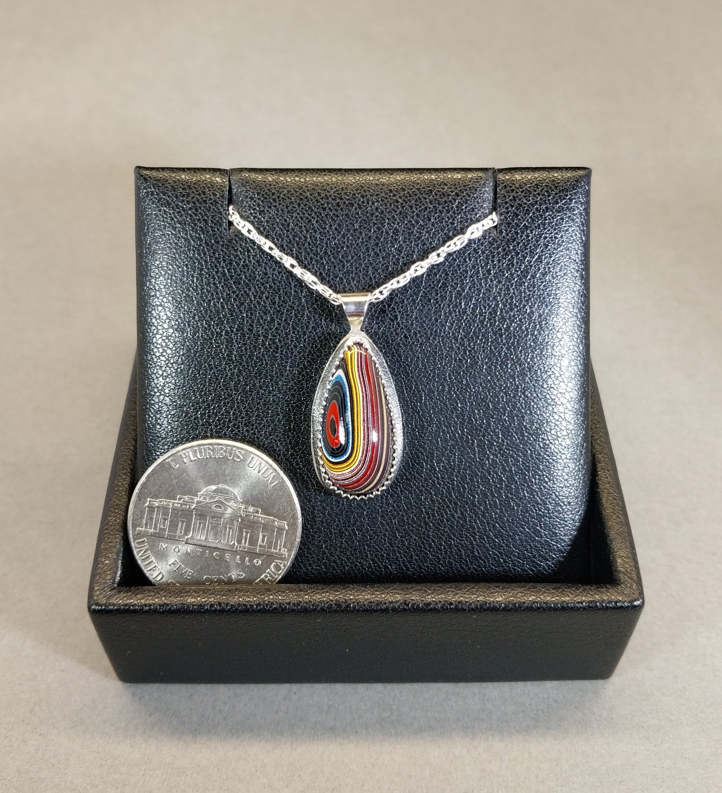 Corvetteite- Fordite Pendant in Solid Sterling Silver