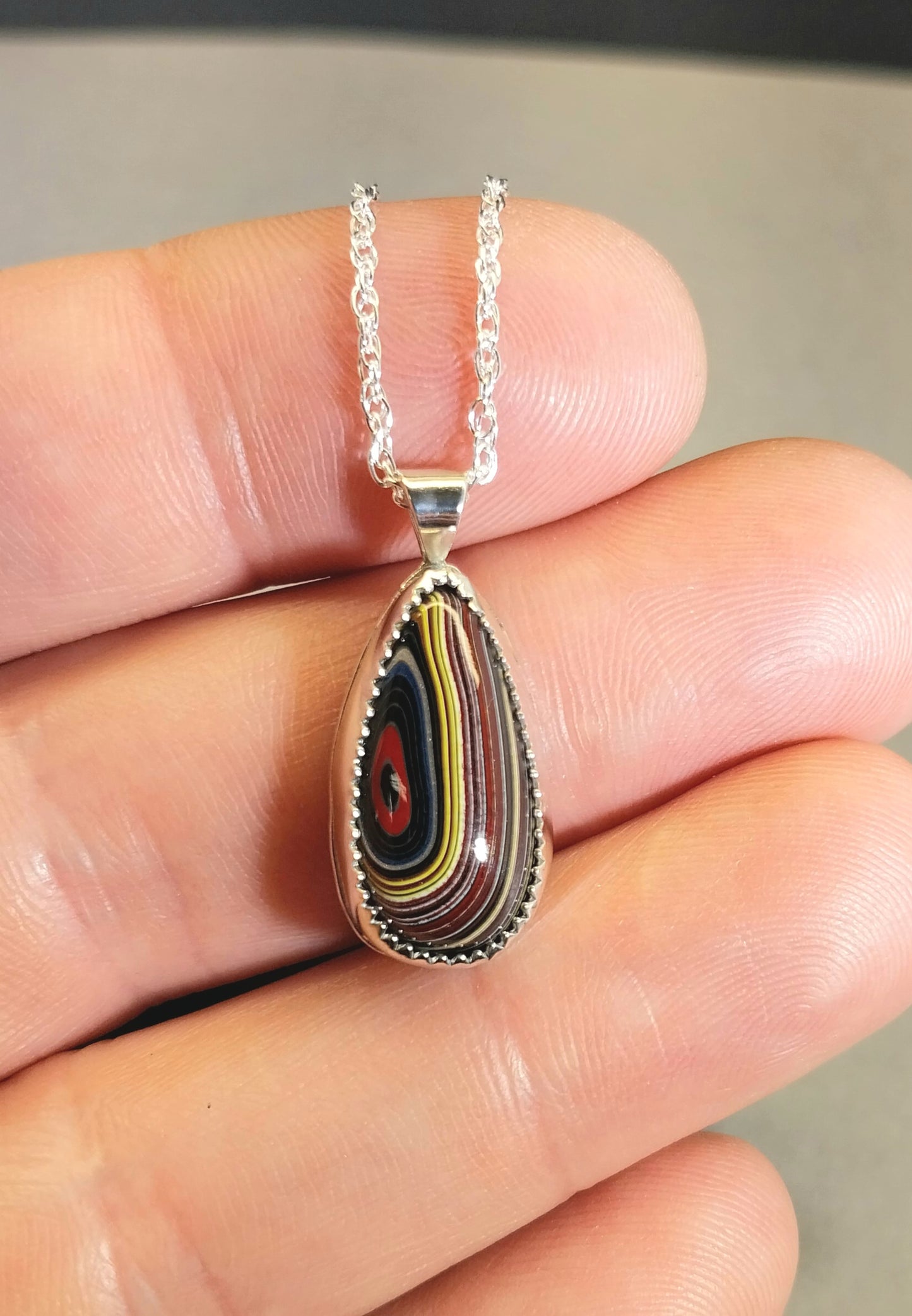 Corvetteite- Fordite Pendant in Solid Sterling Silver