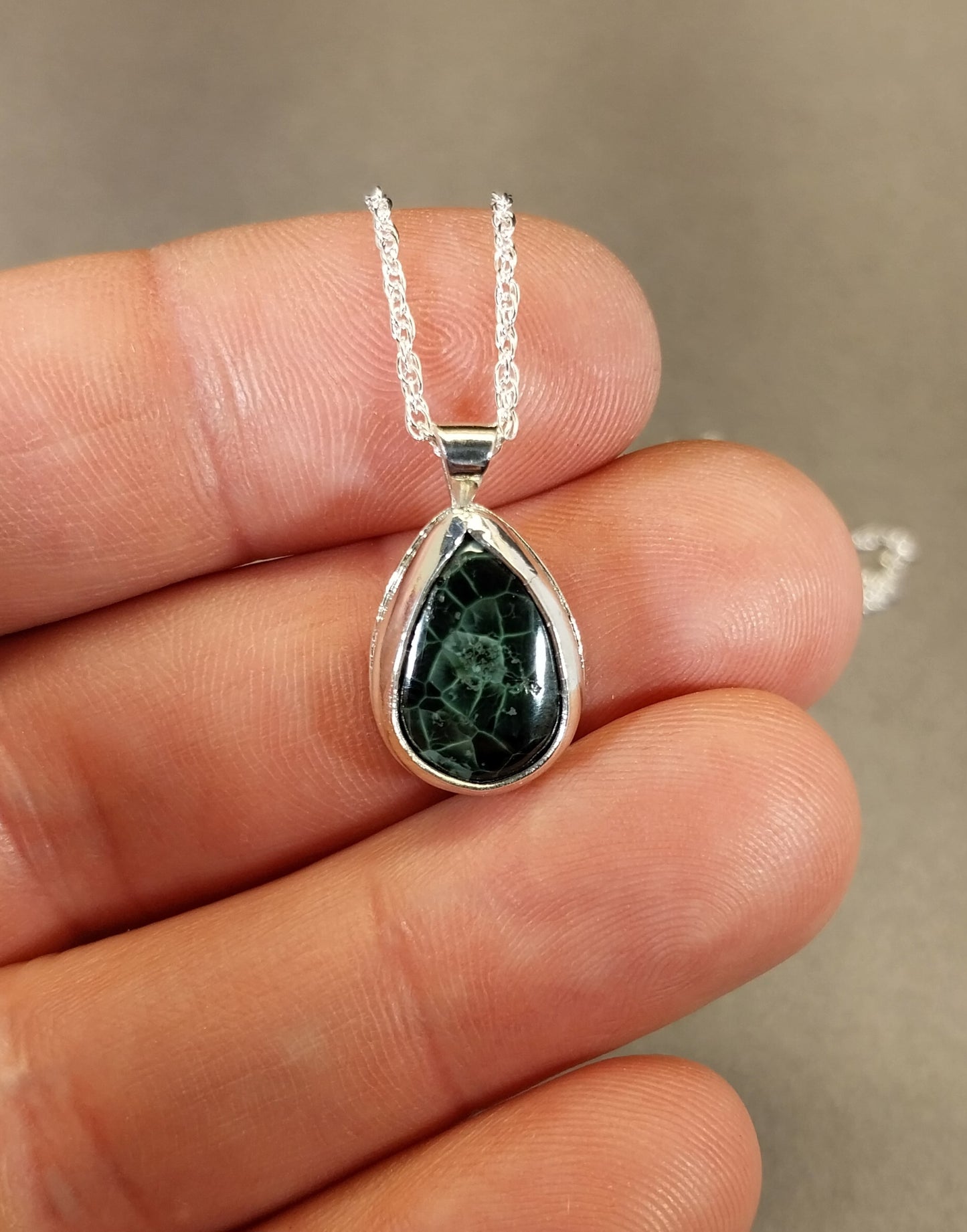 Michigan Greenstone Necklace in Solid Silver