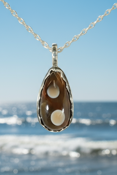 Lake Superior Agate Necklace  in Silver with Beautiful Color, Treat Yourself!