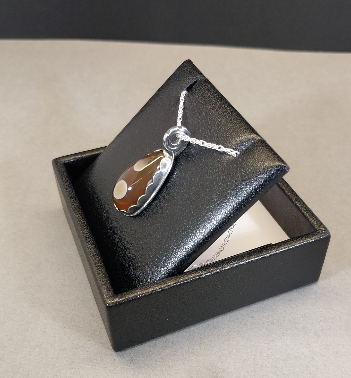 Lake Superior Agate Necklace  in Silver with Beautiful Color, Treat Yourself!