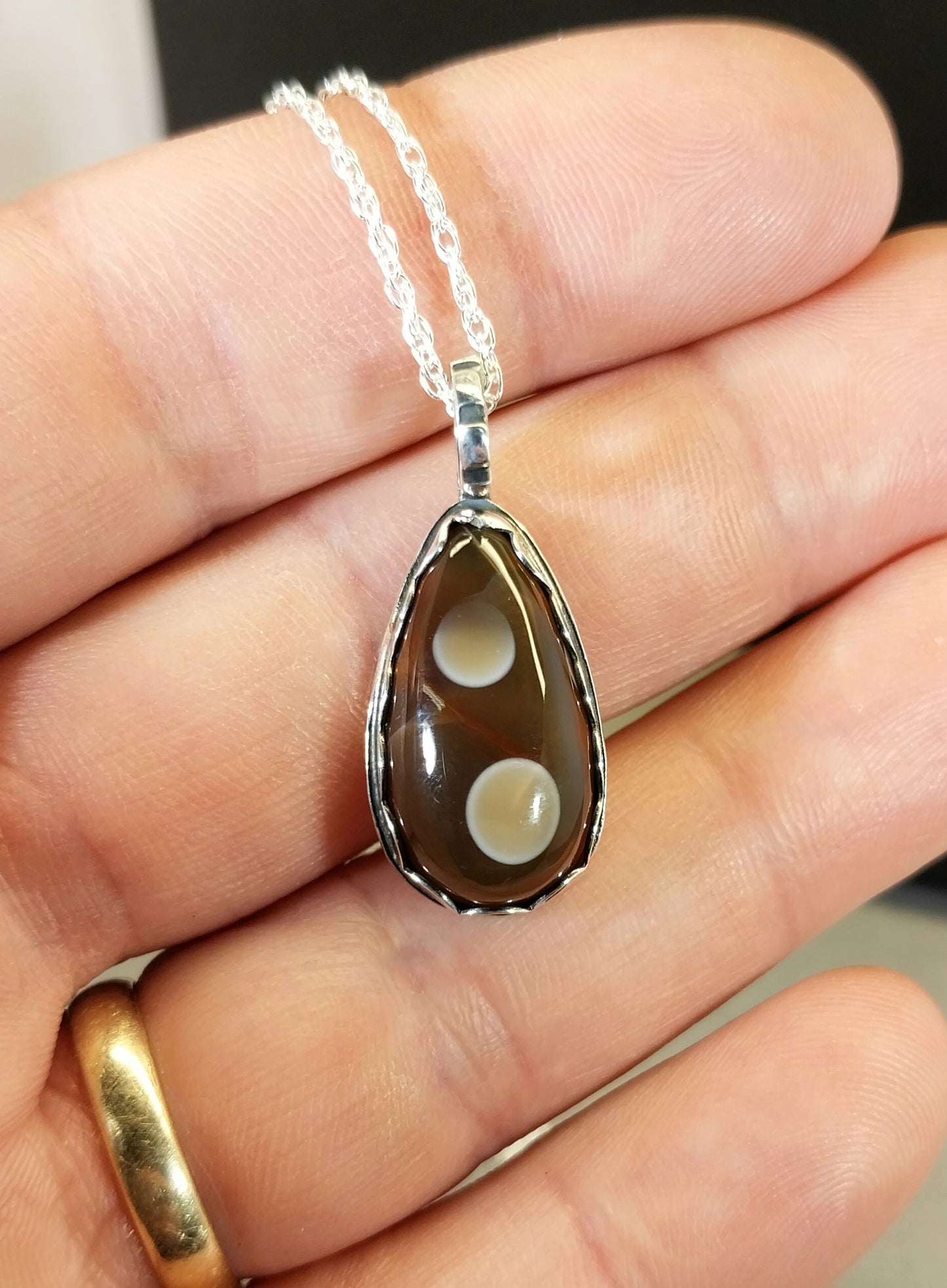 Lake Superior Agate Necklace  in Silver with Beautiful Color, Treat Yourself!