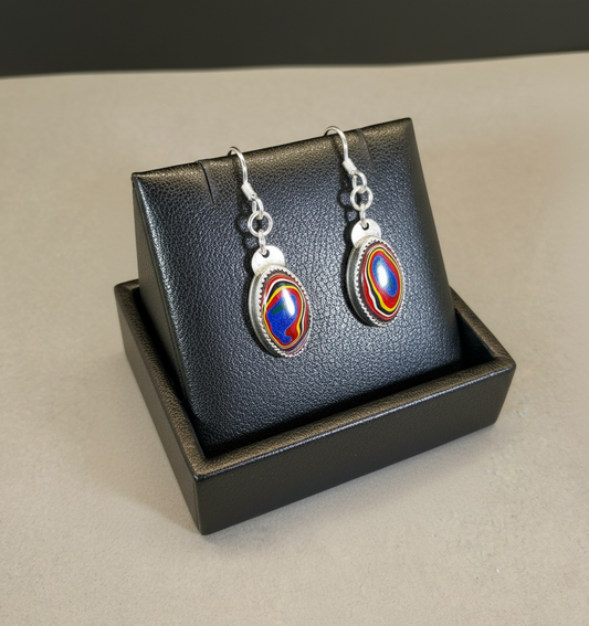 Handmade Fordite Earrings in Solid Sterling Silver Settings