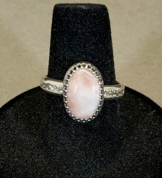 Pink Prehnite Ring Sterling Silver with Adjustable Band