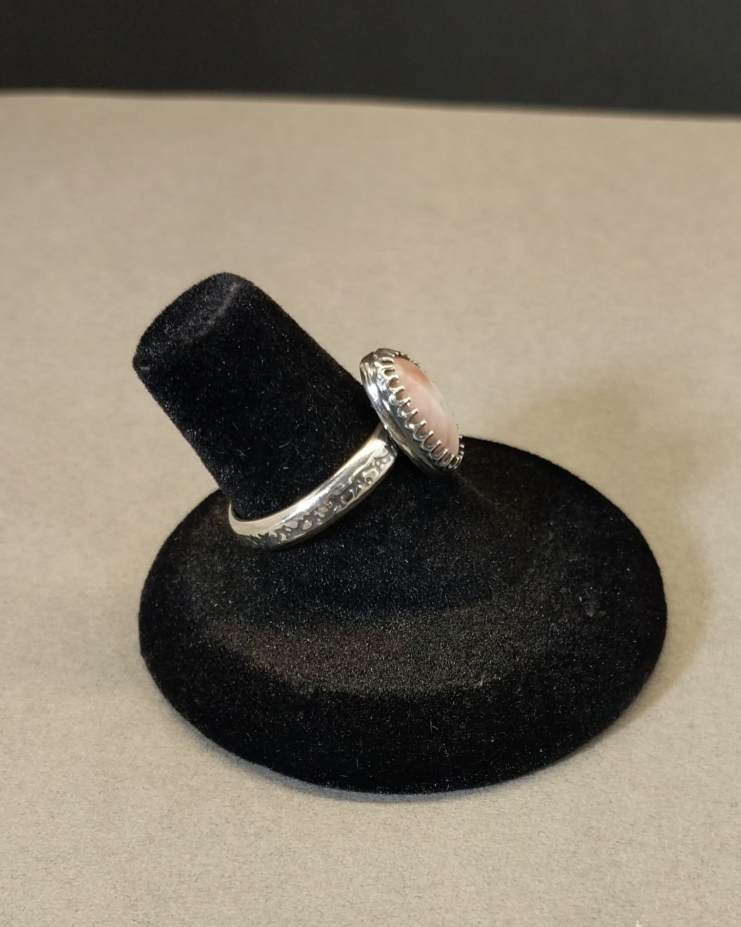 Pink Prehnite Ring Sterling Silver with Adjustable Band