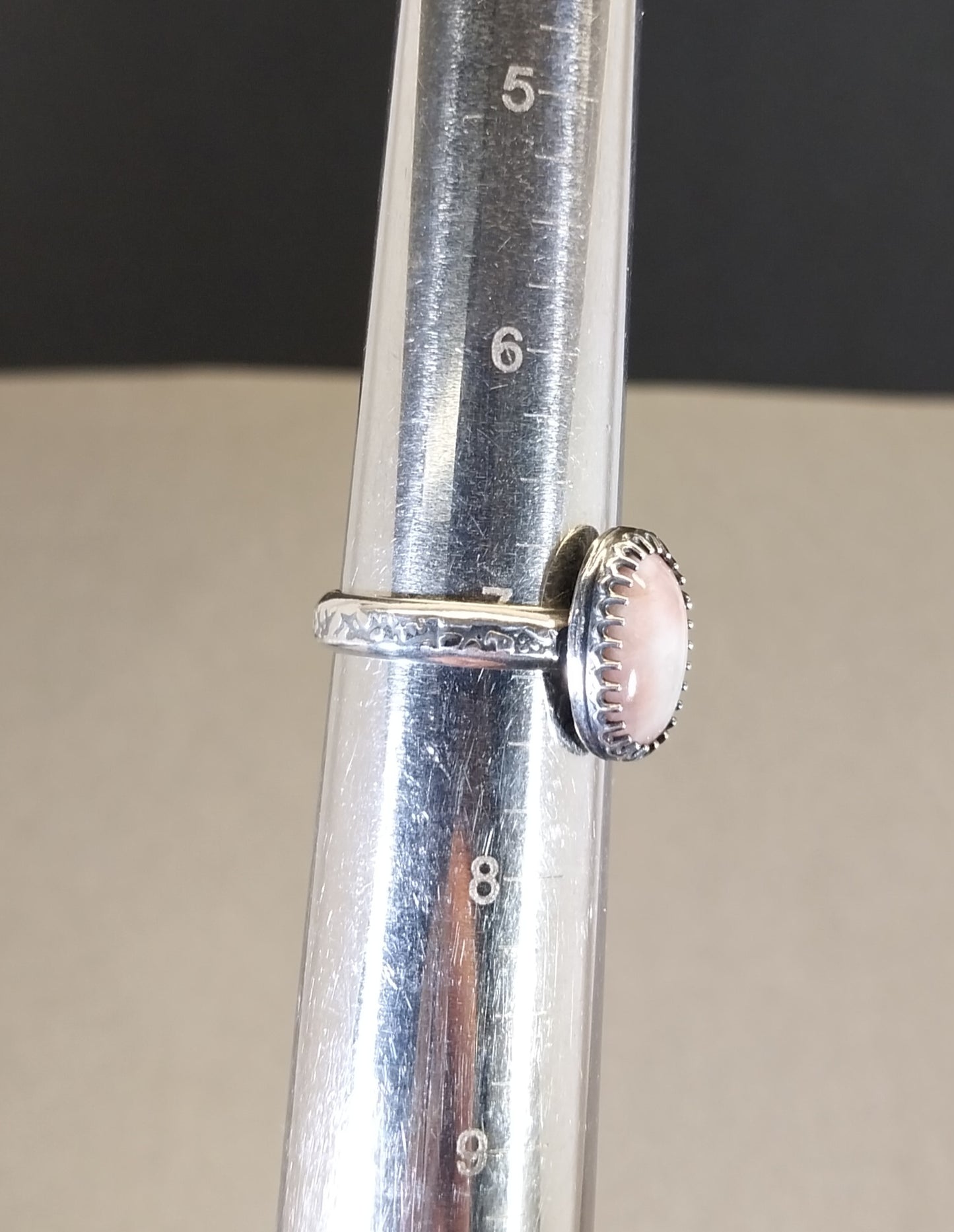 Pink Prehnite Ring Sterling Silver with Adjustable Band